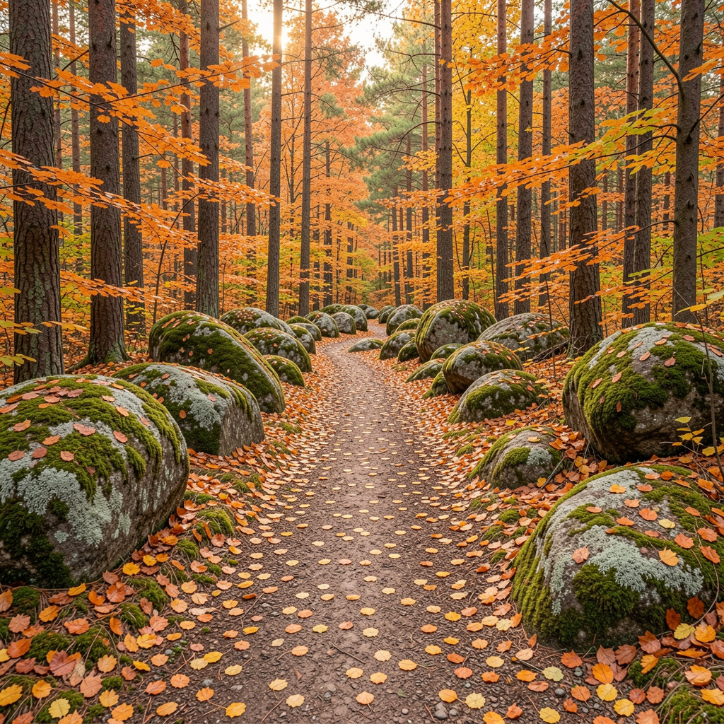 Metsäpolku Espoon luonnonpuistossa syksyllä