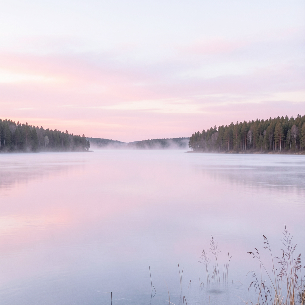 Aamuinen järvimaisema Suomessa
